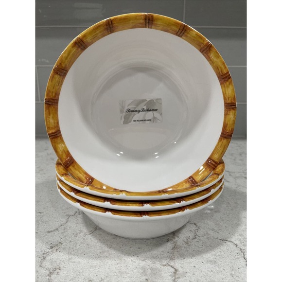 Tommy Bahama Other - Set 4 WOOD LOOK RIM EDGE 7.5" White SALAD Soup Bowls Tommy Bahama Melamine Bowl